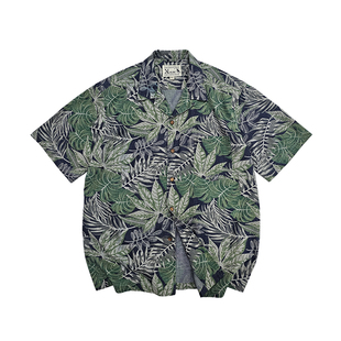 西里布纯棉古巴领短袖咔叽复古休闲印花夏威夷衬衫夏季新款非rr