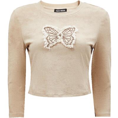 VeroModaT恤毛边蝴蝶修身上衣