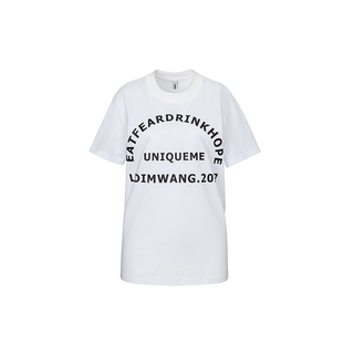 LEDIM WANG字母短袖印花T恤女设计师原创夏季新款白色百搭上衣