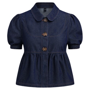 【明星同款】CIDER娃娃领正品泡泡袖牛仔衬衫上衣女装114346275