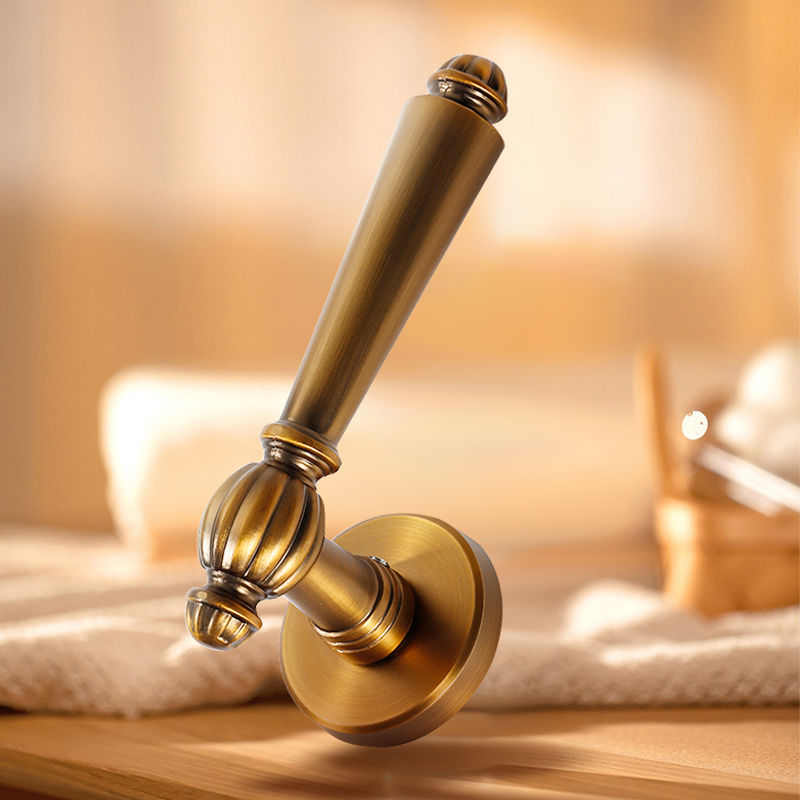 法式复古金色卧室静音磁吸门锁轻奢锁具房门把手银色分体锁室内