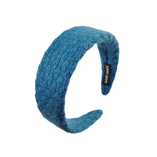 蓝色菱格宽边毛绒发箍女2026新款高颅顶压发头箍日常外戴发卡头饰