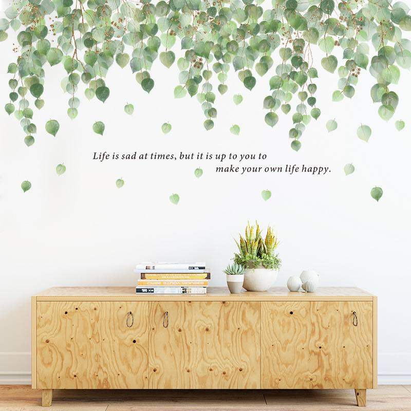 可移除墙贴绿叶墙角壁纸小清新房门防潮客厅粘卧室贴纸自装饰画墙