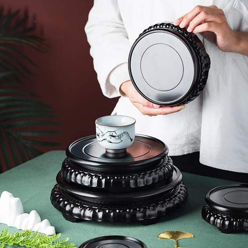 木质底座实木圆形竹木底陶瓷座鱼缸花盆花瓶奇石茶壶盆景木托盆架