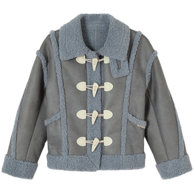 蓝色牛角扣皮草外套皮草WhyBerry