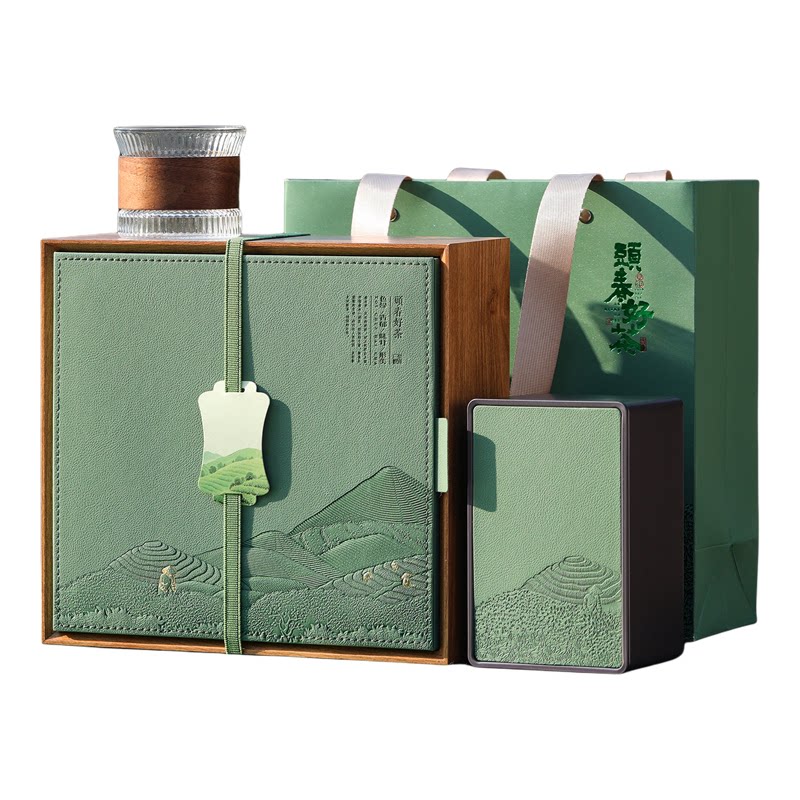 新款竹盒罐子配杯茶叶空盒西湖明前龙井茶碧螺春绿茶包装盒空礼盒
