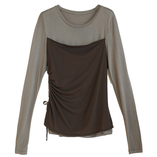 胖mm秋冬假两件打底衫木子理想大码女装圆领长袖抽褶薄内搭200斤