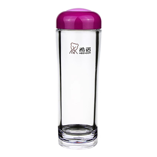 希诺塑料杯带盖创意便携水杯可爱学生防摔太空杯户外运动透明杯子