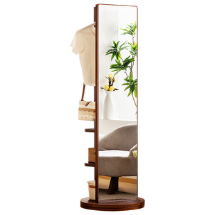 实木全身镜穿衣镜落地镜子家用带挂衣架一体卧室可旋转移动试衣镜