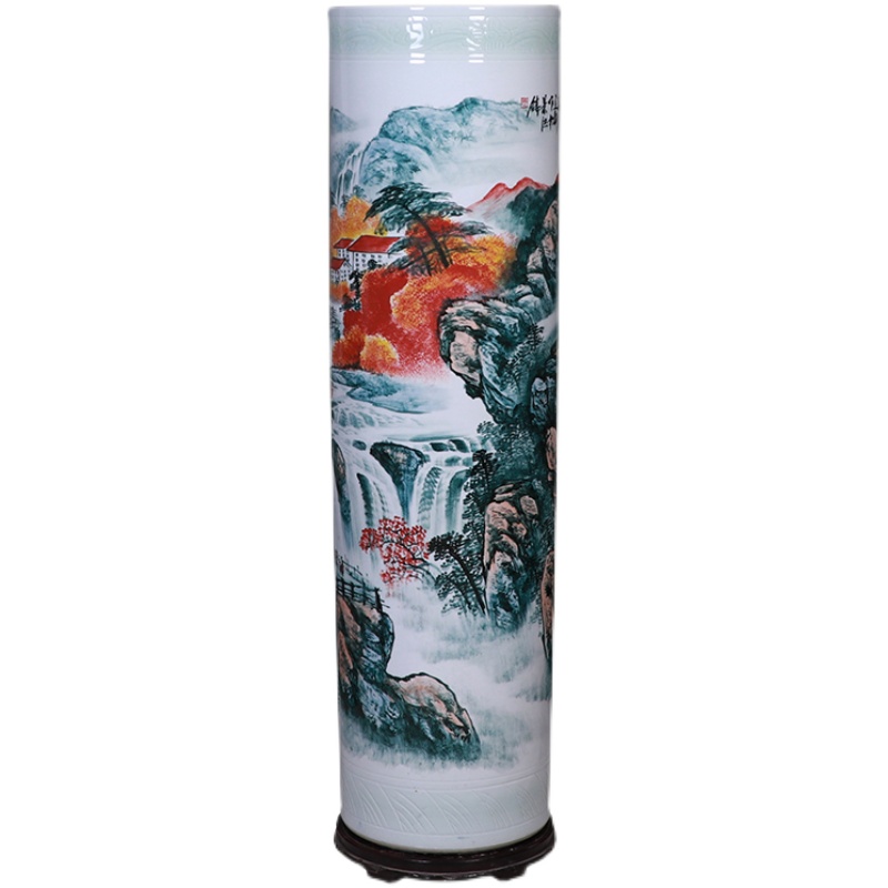 景德镇旭日东升陶瓷落地手绘墨彩大花瓶客厅酒店中式箭筒插花摆件