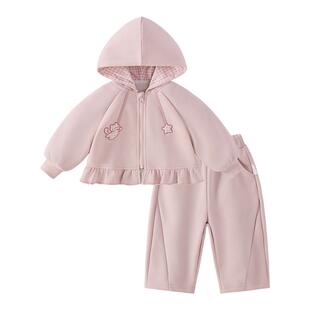 jellybaby女童外套套装3儿童甜美萌宠连帽卫衣两件套宝宝春装女孩