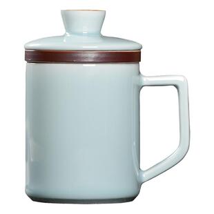 龙泉窑茶杯办公杯陶瓷杯带盖茶水分离杯家用个人泡茶专用喝茶杯子