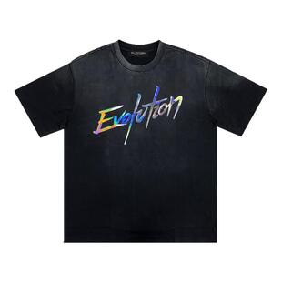 DCL FUTURE进化演唱会明星同款水洗黑镭射反光Evolution短袖T恤男