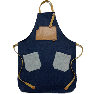 加厚耐磨复古水洗帆布配牛皮画室理发师园艺罩衣围裙拼色腰围定制