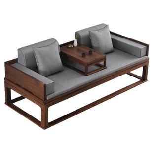 新中式罗汉床黑胡桃木小户型客厅沙发老榆木禅意美人卧榻轻奢家具