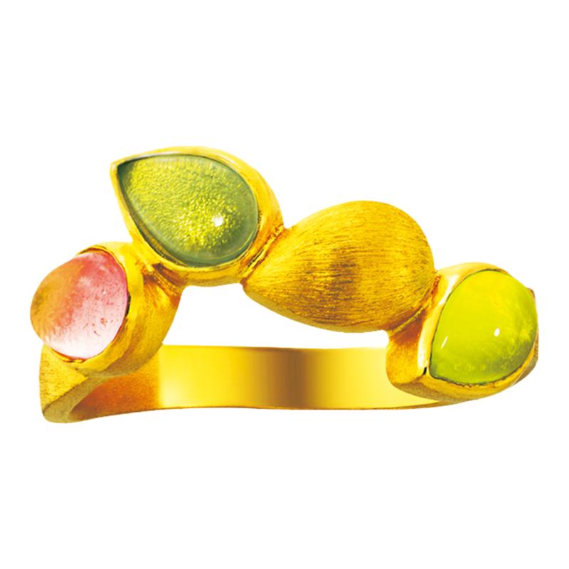 justgold镇金店五彩足金戒指黄金
