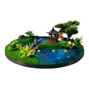 酒店会所餐桌转盘摆件桌花中式圆形摆台大圆桌摆花桌芯沙盘盆景