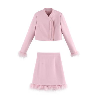 韩语琳空间小香风两件套粉色外套