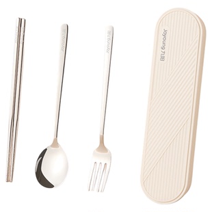 九阳不锈钢筷子勺子套装便携式餐具三件套上班一人专用学生收纳盒