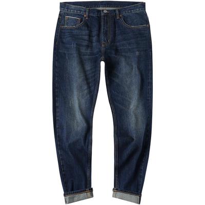 深蓝色水洗牛仔裤赤耳丹宁潮牌