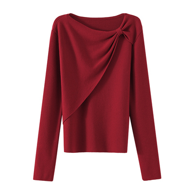 OSA欧莎蝴蝶结红色针织衫