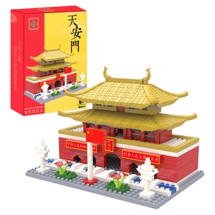 北京天安门中国国潮建筑积木模型儿童益智小颗粒拼装新款摆件玩具