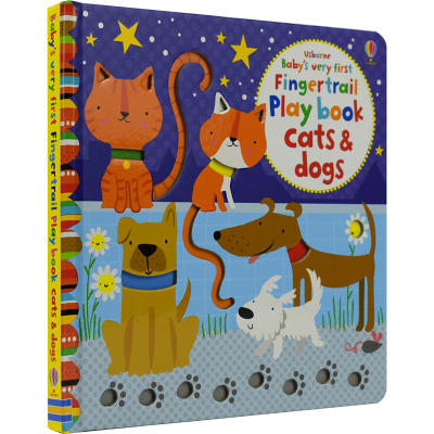 Usborne Baby's Very First Fingertrail Play Book Cats & Dogs宝宝的猫狗手指轨道启蒙书 纸板书 触摸洞洞书 英文原版进口图书