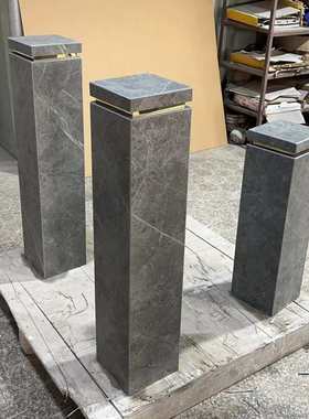 哑光灰色岩板摆件底座入户玄关装饰楼梯转角过道落地石材柱子摆台