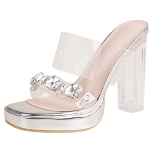 小个子透明高跟凉拖鞋2025新款夏季外穿防水台凉鞋小码女鞋323334