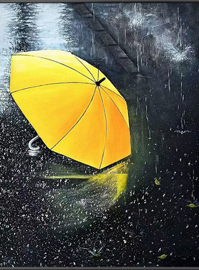 独伞听雨玄关动物装饰画小众艺术高级感沙发背景墙挂画手绘油画