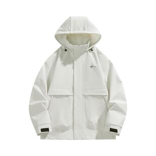 外套男早春秋季2026新款流行美式潮牌痞帅米白色夹克工装防风衣服