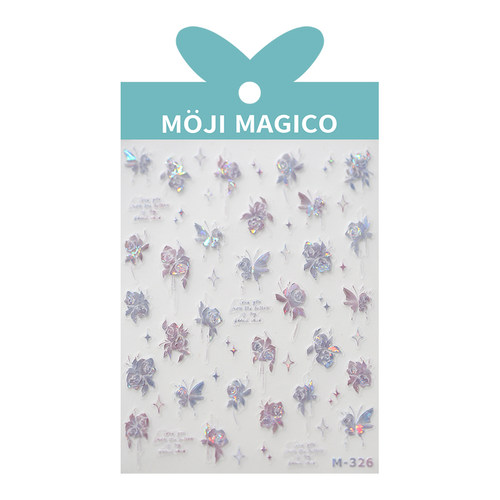 茉季透明玻璃碎蝴蝶玫瑰美甲贴纸防水指甲贴装饰贴饰品3642 M326