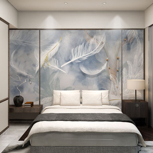 电视背景墙纸壁画2023年新款欧式3d客厅流行壁布卧室羽毛墙布壁纸