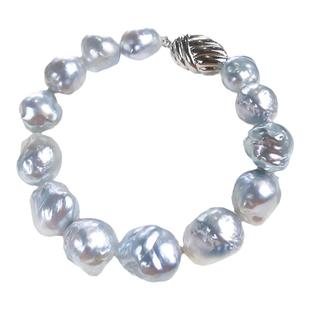 『蓝血澳白』天然澳白巴洛克珍珠蓝血色手链银蓝光异形古典风珍珠