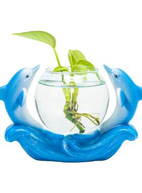 现代轻奢创意海豚水培花瓶摆件客厅插花北欧玄关电视柜玄关装饰品