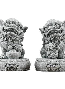 青砂石中式故宫文创国潮风石狮醒狮一对招财镇宅茶几桌面茶宠摆件