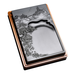 国家非遗 安徽歙县砚台名师歙砚《高山流水遇知音》老坑天然原石料可磨墨 文房四宝黑龙尾大师墨砚高档非端砚