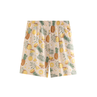 芬腾睡裤女纯棉夏季薄款可外穿居家裤菠萝印花海边沙滩裤休闲短裤