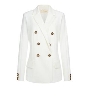 宝姿PORTSPURE女装春秋绵羊毛经典休闲金属双排扣高级感西装外套