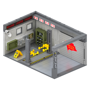 托比狮警察MOC积木 特警装甲汽车维修车库停车库拼装军事悍马玩具