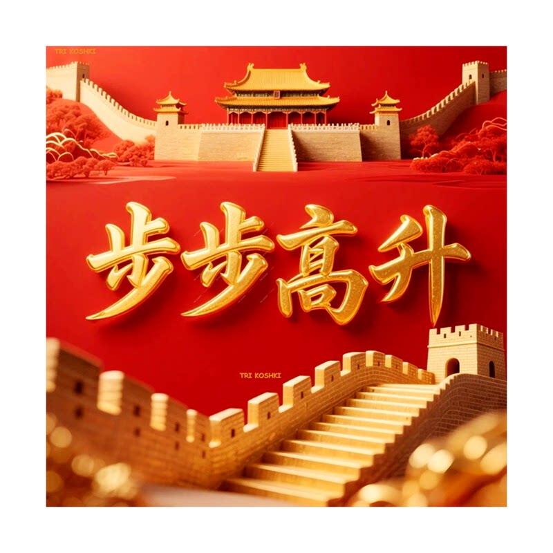 步步高升贴画防水墙贴装饰贴纸客厅书房玄关入户床头背景自粘贴画