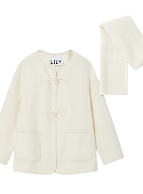 【商场同款】LILY冬新款女装气质通勤全羊毛围巾毛呢外套大衣