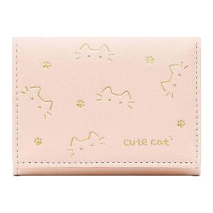 新款可爱小猫钱包女款学生轻薄三折叠防盗钱包多卡位卡包零钱包