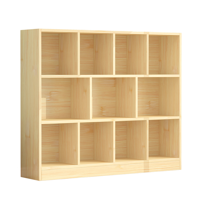 简易实木书架落地组合学生收纳架简约现代置物架儿童多层书柜带门