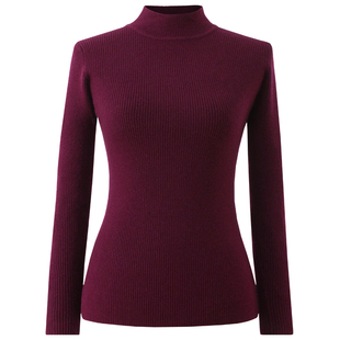 雪舟女式弹力衫半高领羊毛春秋季百搭修身紧身针织衫打底衫毛衣