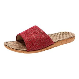 木地板亚麻拖鞋女居家室内防滑男四季布料凉拖鞋春季吸汗休闲露趾