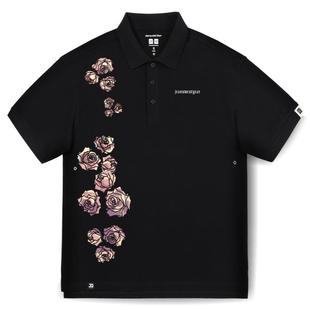 真维斯盖尔大码品牌男女情侣装t恤玫瑰印花polo衫重磅棉翻领短袖