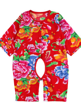 大花布闭裆连体衣新生儿爬服哈衣