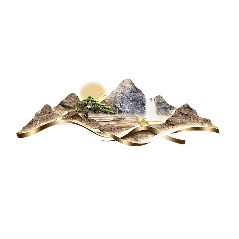 高档大气壁画灯画客厅装饰画现代轻奢新中式山水画沙发背景墙挂画