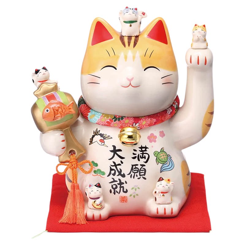 日本药师窑彩绘招财猫摆件手工制